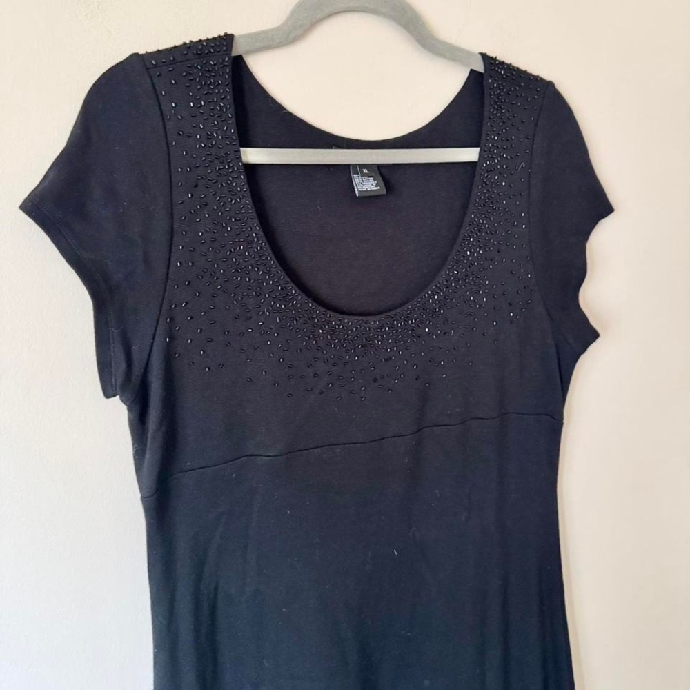 Black Beaded Knit Dress XL Y2K whimsigoth minimal scoop neck